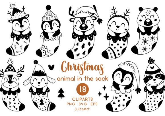 Black Christmas Animals Clipart Review for Embroidery