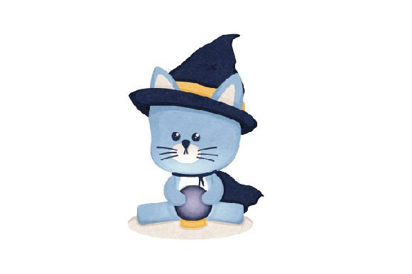 Cute Cat with Magic Ball Watercolor Embroidery Design