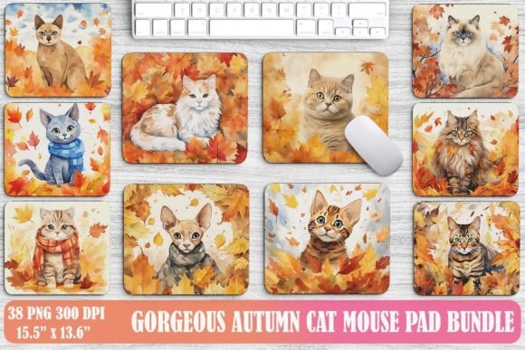 Gorgeous Autumn Cat Mouse Pad Backgrounds Bundle