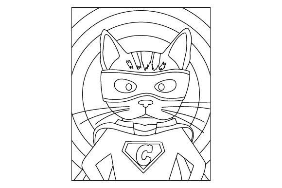 Superhero Cat Coloring Page for Embroidery Projects